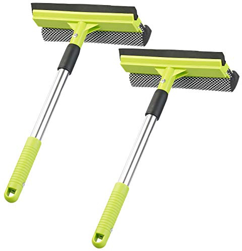 PEARL Fensterwischer: 2er-Set 2in1-Glas- & Fensterreiniger, Schwamm und Abzieher, ausziehbar (doppelseitiger Fensterreiniger, Teleskop Wischer, Auto)