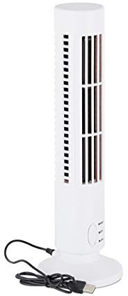 Relaxdays colonna con USB, 2 velocità, mini ventilatore da tavolo per ufficio e scrivania, colore: Bianco, H x D: ca. 33 x 10,5 cm