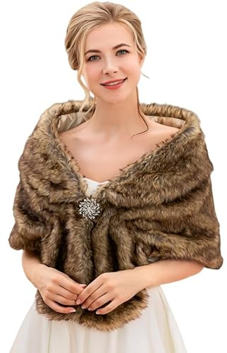 Unicra bufandas de piel sintética marrón para novia y damas de honor, Talla única