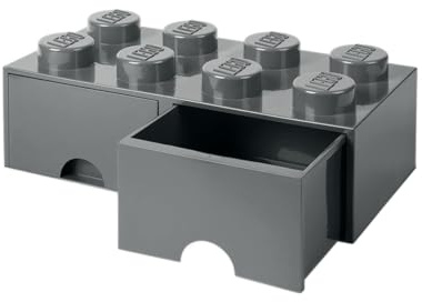Room Copenhagen Cassettiera mattoncino Lego 8 Bottoni, 2 cassetti, Cassa portaoggetti impilabile, 9.4 l, Grigio Scuro