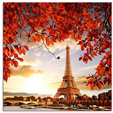 Startonight Cuadro sobre Vidrio - Paris en Rojo - Moderno Cuadro de Cristal Acrílico 60 x 60 cm