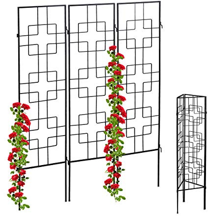 9 Soportes Plantas Metálicos, con Estacas, Enrejado para Trepadoras, 122 x 30,5 cm, para Jardín, Negro