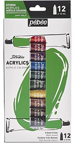 PEBEO – Studio Acrylics - Set de Peinture Acrylique Haute Qualité pour Artistes Professionnels et Peintres Amateurs – 12 Tubes de 12 ml 668700