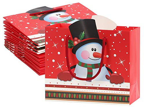 10 Weihnachtsgeschenktüten mit Henkel Geschenktasche Weihnachtsmann Schneemann Geschenkbeutel mit Glockenmuster Wiederverwendbare Papier Boxen zum Verpacken für Weihnachten Süßigkeiten Schokoladen