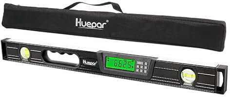 Huepar Digital Spirit Level and Protractor 24 Inch with 2 High Accurate Levels and LCD Display, Aluminum Alloy Electric Tool, Bottom Ruler, Soft Rubber Handle TL60