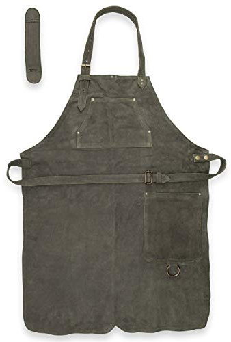 Angus Stoke Grillschürze aus Echt-Leder BBQ & Kochschürze - Original Lederschürze Grillen Henry (Olive-Grün)