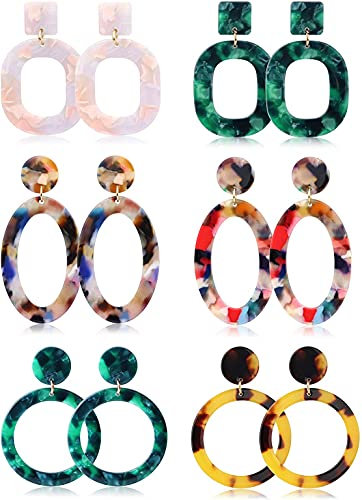 Finrezio 6 Paar Acryl Ohrringe für Frauen Böhmische Aussage Marmorierte Harz Ohrringe Set Modeschmuck