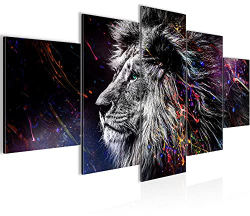 Runa Art - Bilder Löwe 200 x 100 cm 5 Teilig XXL Wanddekoration Design Schwarz Bunt 039551a