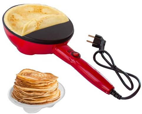 BEHOME Sartén eléctrica con mango sartén para crepes antiadherente 800 W 20 cm rojo
