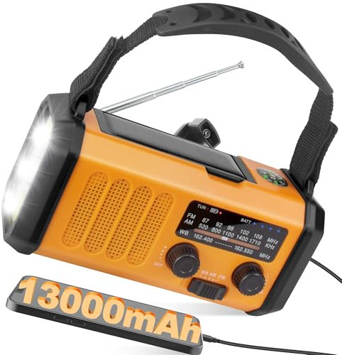 10000mAh Emergency Weather Radio, 4 Way Powered AM/FM Portable Solar Crank Radio, Dynamo Phone Charger, 700LM LED Flashlight & Reading Lamp,SOS,Type-C,Compass for Hurricane Storm Camping Survival
