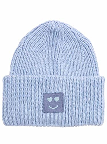 Zwillingsherz Slouch-Beanie-Mütze mit Wolle - Hochwertige Strickmütze mit Herz Smileys Patch für Damen Mädchen Jungen – Hat - Grobstrick - One Size - warm und weich für Frühling Herbst und Winter