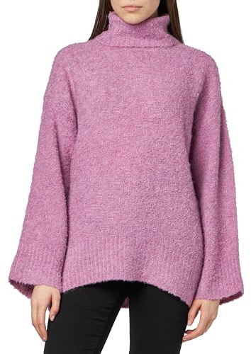 PIECES PCNATHERINE LS hög hals stickad BC, Radiant orkidé/detaljer: mélang, M