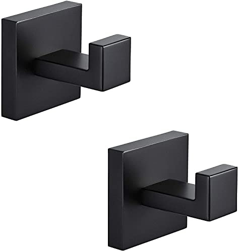YUET 2 Stück Handtuchhaken Haken Wand Wandhaken SUS 304 Edelstahl, Schwarz | Quadratisch Handtuchhalter Badhaken für Handtuch, Bademantel, Kleiderhaken Bademantel Küche Bad, Wandmontage mit Schraube
