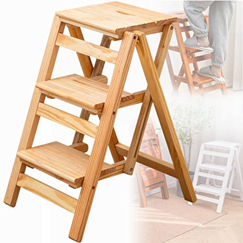 Tabouret pliant à 3 marches pour chaises de cuisine, escabeau portable d'intérieur pour la maison, escabeaux en bois naturel pour adultes et enfants,OriginalWood