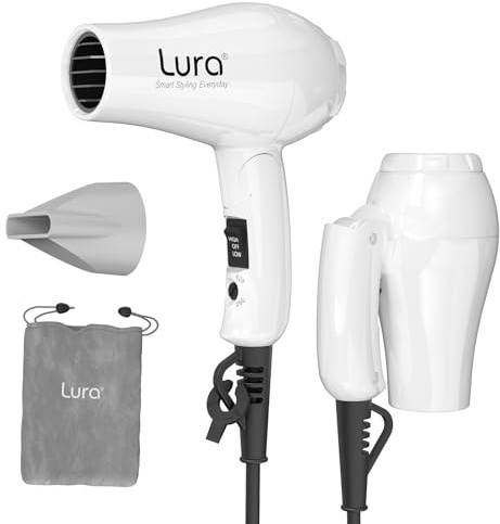 Foldable Travel Hair Dreyr Mini:Dual Voltage Small Lightweight Blow Dryer for International Travel,1200w Compact Hairdryer with Concentrator and Travel Bag(White)