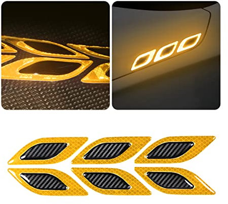 CGEMDY 6 Pezzi Adesivi Riflettenti in Fibra Di Carbonio per Auto, Avvertimento 3D, Adatto a Tutti i Tipi Di Veicoli (Giallo)