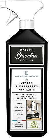 MAISON BRIOCHIN : Nettoyant Vitres et Verrières - Au Vinaigre - Nettoie, Dégraisse, Fait briller les Surfaces Vitrées - Séchage Rapide - Parfum Citron - - Fabriqué en France - 750ml