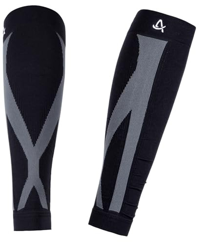 AMZSPORT Waden Kompressionsstrümpfe für Herren und Damen, Kompression Wadenbandage ohne Fuß, Sport Compression Calf Sleeves für Radfahren, Laufen, Fußball, Triathlon, Grau, S