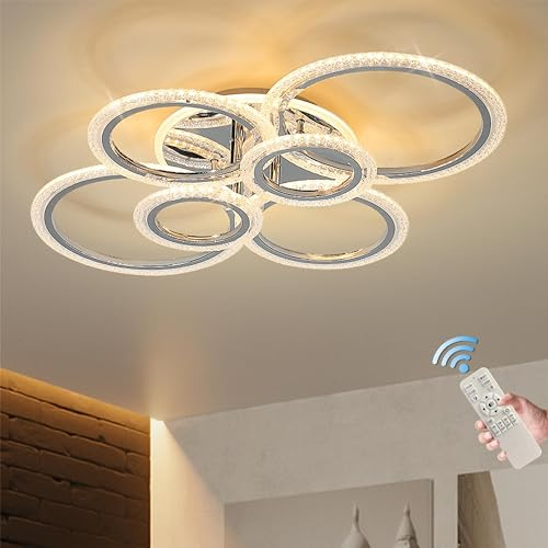 Qcyuui LED taklampa 76W modern nära dimbar taklampa 6 ringar takkrona för vardagsrum sovrum