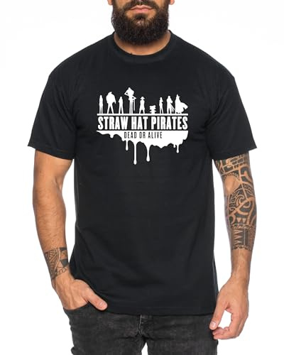 Team Dead - Herren T-Shirt Straw Hat Luffy Zoro One Monkey D. Pirat Ace Piece Goku Anime Ruffy, Größe:4XL, Farbe:Schwarz
