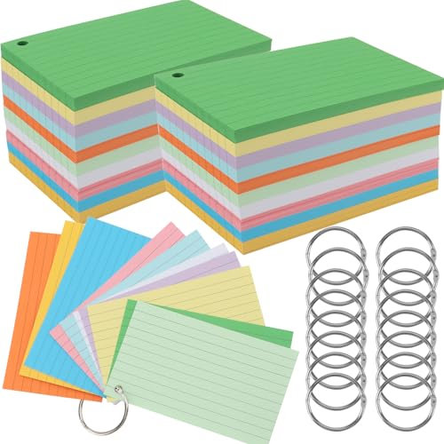 MAHIONG 1000 PCS Revision Cards, Flash Cards Revision with Ring, 5x3 Inch Ruled Index Card Colored, Flash Record Card for Note Taking Cards