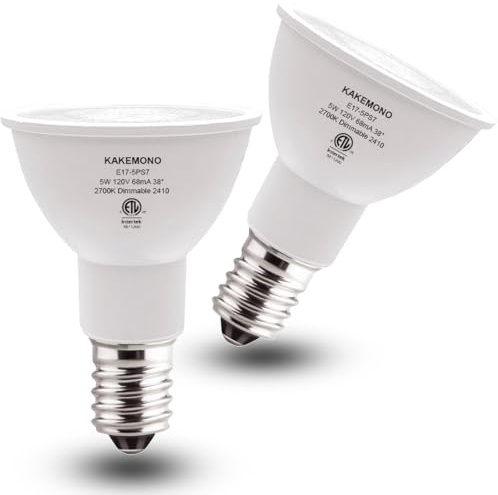 KAKEMONO E17 LED Spotlight Bulb Dimmable 40W Halogen Replacement E17 Intermediate Base Type 5W R14 Reflector Light Bulb for Desk Reading Cabinet Lamp, Warm White 2700K, 2 Pack