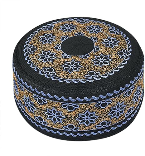 JIAHG Männer Stickerei Muslim Gebet Herren Kufi Hut Männlicher muslimischer Gebetshut Ägyptische Türkisch Arabisch Islam Mütze Muslim Kopfbedeckung Gebetsmütze für Ramadan
