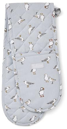 Cooksmart Double Oven Gloves Heat Resistant | British Designed Heat Resistant Oven Gloves | Modern Oven Mitt & Potholder for Home Cooking | Maximum Heat Protection Kitchen Oven Gloves - Coastal Birds