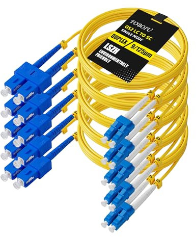 Foboiu 5 Pack OS2 Singlemode LC SC Fiber Patch Cable 3m, SC to LC SMF Fiber Optical Cables Duplex Jumper Patch Cords UPC/UPC, 9/125um, LSZH, 1G/10GB Yellow Jumper Cord 3 Meter(10ft)