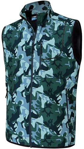 Willit Gilet da golf da uomo in pile per attività all'aperto, giacca invernale Softshell Outerwear senza maniche per escursionismo causale, Mimetico, L