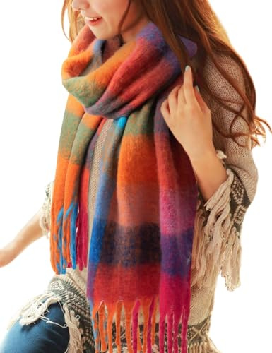 Voqeen Schal Damen Mode Lange Karierte Poncho Halstuch für Frauen Wraps Chunky Überdimensionale Winter Warm Wrap Schal für Damen