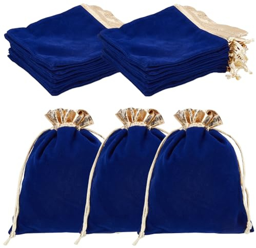 Beebeecraft 1 scatola 15 pezzi Sacchetti per Gioielli Sacchetti di Velluto Blu con Coulisse per Caram Nuziali A Tema Natalizio Halloween