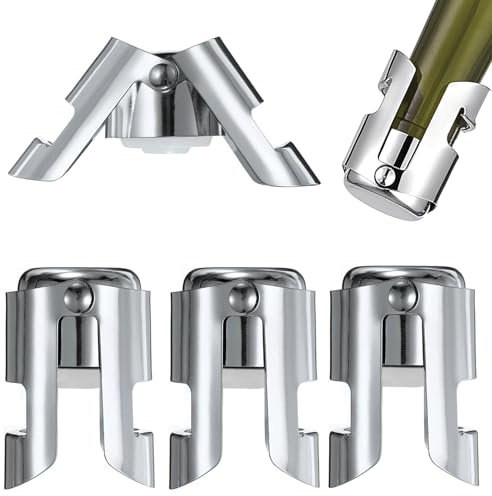 4PCS Champagne Stoppers, Reusable Bottle Caps Keep Champagne Fresh, Practical Bottle Stopper Sealer, Compact Champagne Bottle Stoppe, Used for Sealing Wine Bottles (Silver) ﻿ ﻿