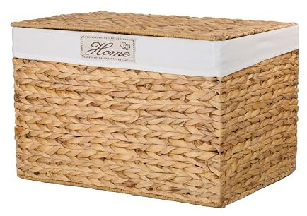 Wickerfield Water Hyacinth Basket with Lid with Liner Trunk Nursery Toy Blanket Storage Chest Basket Box Bedside (Large)