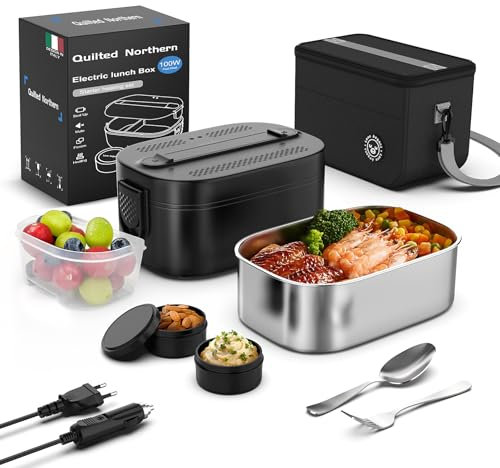 Scaldavivande Elettrico, 100 W 1.8 L Lunch Box Portatile, 3 In 1 Porta Scalda Vivande Portatile Elettricocon, 12V/24V/220V Pranzo Termico per Auto Camion e Ufficio, Nero