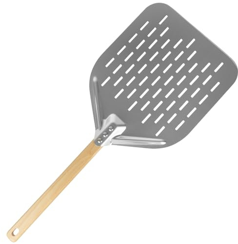 BIGP Pizzaschieber Perforiert 40x30 cm Aluminium Pizzaschaufel mit Abnehmbarem Holzgriff & Großer Fläche – Profi Pizza Peel für Backofen, Pizzastein und Grill