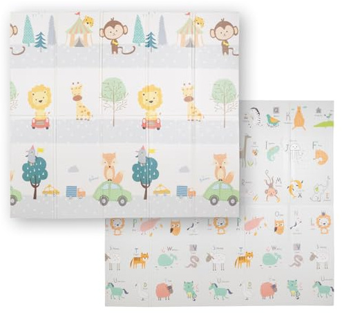 KiddyMoon Babymatte Zweiseitige Krabbelmatte Schaumstoffmatte Für Kinder Kindermatte Kindgerechte Muster Spielplatz Entwicklung Sicherer Bequemer Für Drinnen Draußen 180X200x1cm, Orange-Zirkus