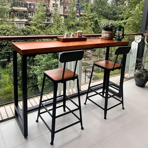 Industrieller Bartisch, Moderner Kneipentisch Aus Holz, Schwarzer Bistrotisch, Kleiner Küchenbartisch for Den Kleinen Raum, Langer Rustikaler Bartisch, Ohne Hocker(160*40*105cm/63*16*41in)