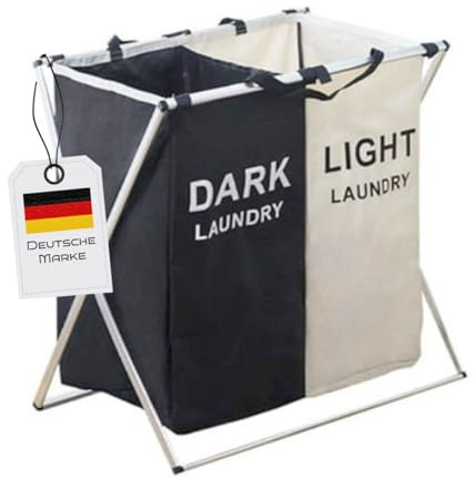 Cesto para la ropa sucia plegable, 3 compartimentos, clasificación clara/oscura/teñida (68 x 38 x 60 cm), resistente al agua (1, negro/blanco)