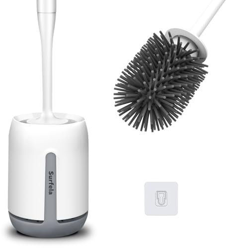 Surfela Scopino Bagno WC Silicone, Scopino per WC, Montaggio Parete/in Piedi, Spazzolone Bagno con Supporti ad Asciugatura Rapida, Comodo Manico Allungato, Pratica e Compatta per Piccoli Ambienti