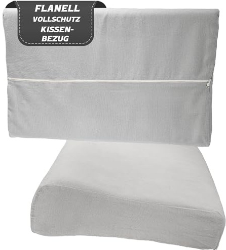 KuschelCare Nackenkissenbezug 30x50 cm Flanell Hülle Grau | Nackenstützkissen Bezug - 100% Baumwolle Atmungsaktiv mit Reißverschluss -Vollschutz Überzug - für Gesundheitskissen