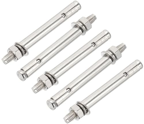 PATIKIL Tasselli Espandibili M8x80mm Acciaio Inox 304, 5 Pz Bulloni Esagonali con Guaina Allungata per Calcestruzzo/Cartongesso Costruzioni, Argento