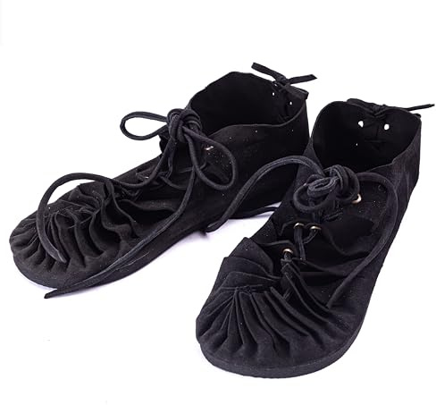 SOLNIT Römersandalen Schnürsandalen Mittelalter bundschuhe leder Sandalen Wikinger Schuhe damen sommer Hippie Strand unisex urlaub (schwarz, EU-42)
