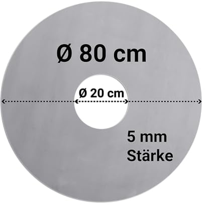 FENNEK Feuerplatte Ø 80 cm mit Ø 20 cm Loch | Grillring aus 5,0 mm Feinkornstahl | Für Feuertonne, Feuerschale, Fassgrill, Kugelgrill | Große Öffnung | Made in Germany