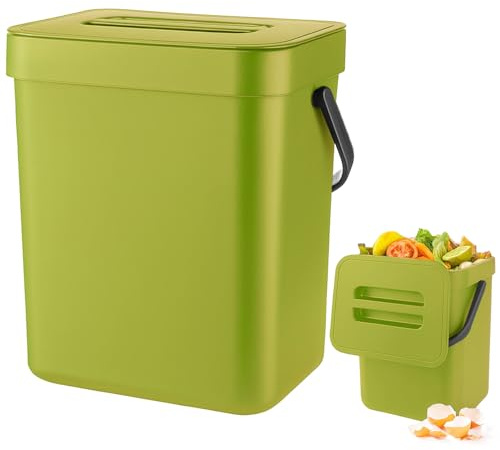 Zyluniy Poubelle Compost Cuisine 3L, Petit Seau à Compost de Cuisine, Poubelles à Suspendre, Poubelle Bio, Poubelles à Compast pour Plan de Travail, Récipient avec Couvercle, Composteur Intérieur,Vert