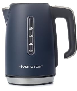 riviera&bar Bouilloire Inox 1L - Chauffe-Eau Rapide 2000W, Sélection Température Précise 40-100°C, Maintien au Chaud 30 Min, Écran Digital, Sécurité Surchauffe - Grey Blue