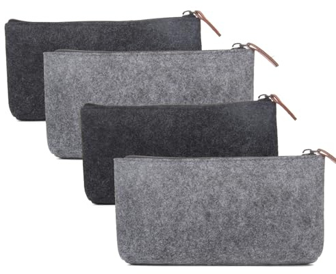 mkemka 4 Stück Filz Mäppchen, Multifunktions Federmäppchen filztasche, Kosmetiktasche Filz mit Reißverschluss, Für Stifte, Bleistifte, Leuchtmarker, Büro Schulbedarf