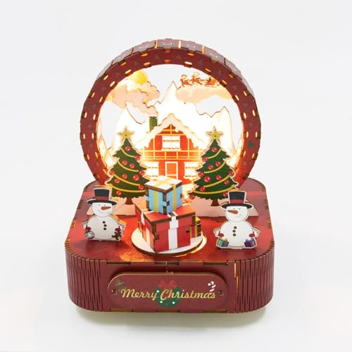 PizazzToy 3D Puzzle Holz Weihnachts-Spieluhr mit LED, DIY Montage 3D Holzpuzzle Spieluhr Bastelset Weihnachten 2025 Dekoration Geschenk Modell (Kit Version)
