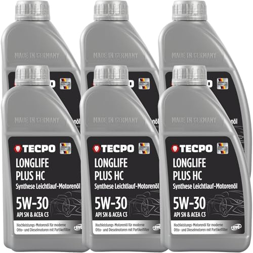 TECPO Motoröl 6 Liter 5W-30 LONGLIFE Plus HC Synthese passend für ACEA C3 / API SN / 504/507 / 229.31/229.51 / LL-04 / C30