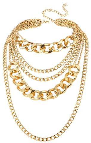 Baseballbat Chunky Gold Necklaces for Women Layered Necklaces Stack Punk Cuban Link Chain 80s Hip Hop Accessories Rapper Costume Outfit Statement Collar Gold Chain